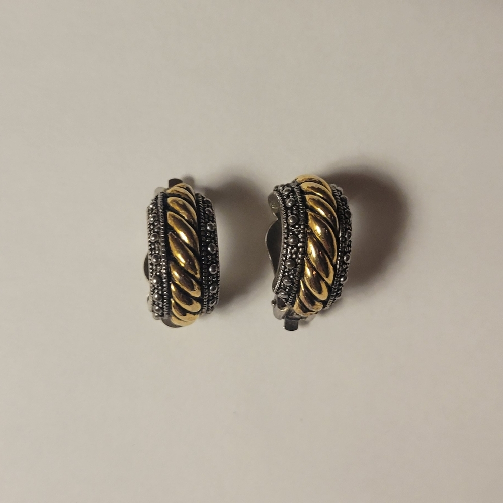 Gold and Silver Toned Hoop Clip On Earrings